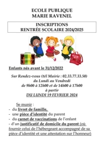 Inscription rentré scolaire 2025/2026