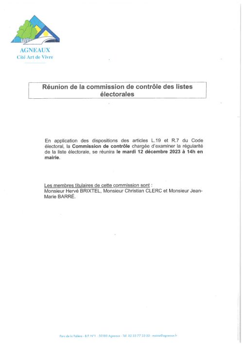 Réunion de la commission de contrôle des listes électorales Papier sur la réunion de la commission de contrôle des listes électorales(2023)